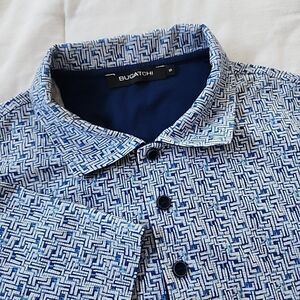 Bugatchi Polo Shirt Mens Size S Blue Abstract Print Golf Stretch Short Sleeve